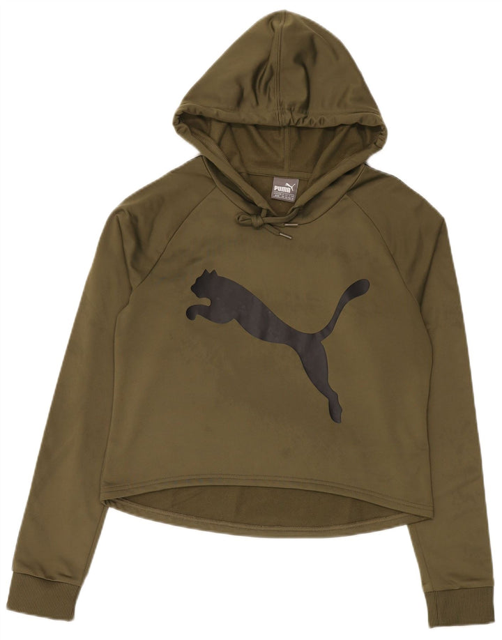 Puma Graphic Hoodie Jumper UK 14 Medium Khaki Polyester