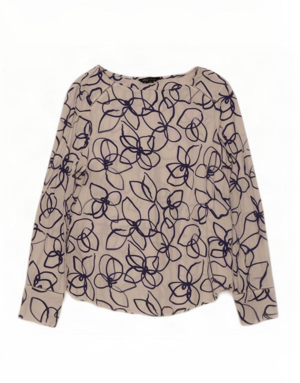 Marks & Spencer Dame Langærmet Bluse Top UK 12 Medium White Floral