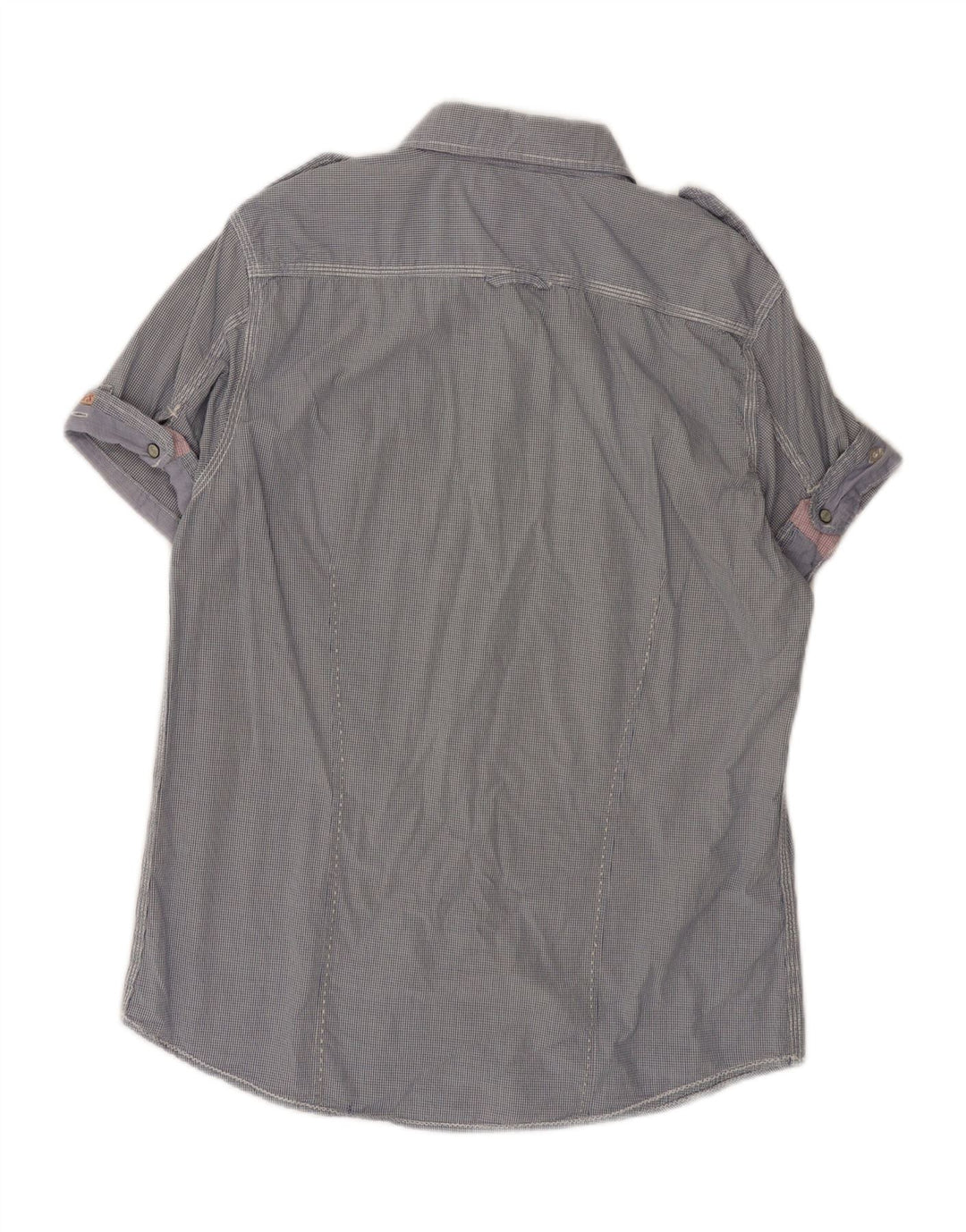 SCOTCH & SODA Herre kortærmet militærskjorte Stor blå Gingham bomuld