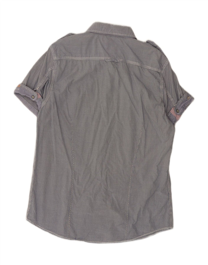 SCOTCH & SODA Herre kortærmet militærskjorte Stor blå Gingham bomuld