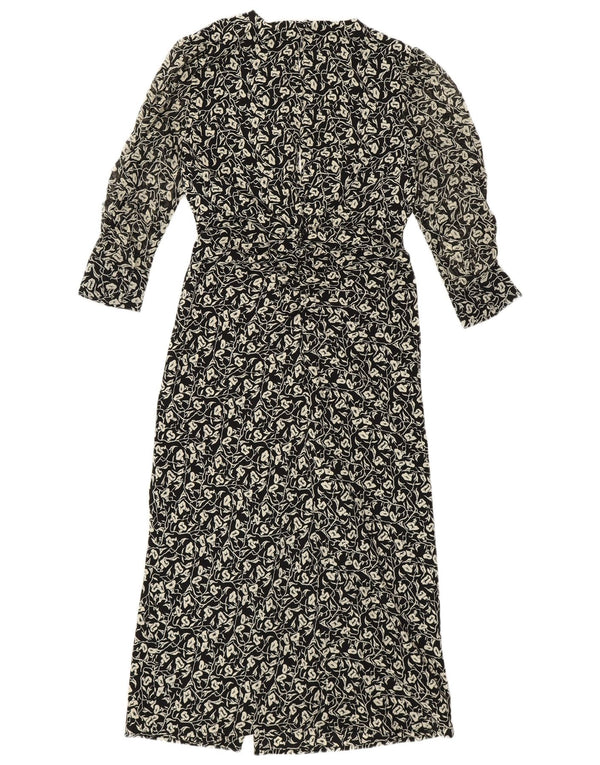 Topshop Petite 3/4 ærmet maxikjole til kvinder UK 4 XS sort blomstret polyester