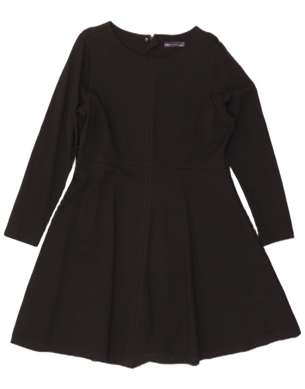 Marks & Spencer Dame Langærmet A-Line Kjole UK 18 XL Sort Viscose