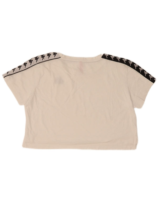 Kappa Womens Crop Grafisk T-Shirt Top UK 14 Medium White Colourblock