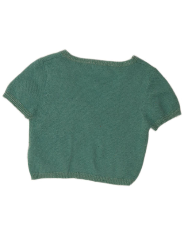 Topshop Kvinder Kortærmet Crop Cardigan Top UK 12 Medium Grøn Nylon