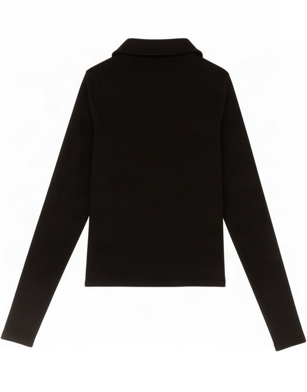 Zara Womens Crop Langærmet Polo Shirt UK 8 Small Black Polyester
