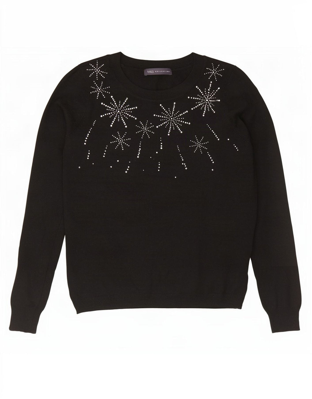 Marks & Spencer Dame Grafisk Boat Neck Jumper Sweater UK 12 Medium Black