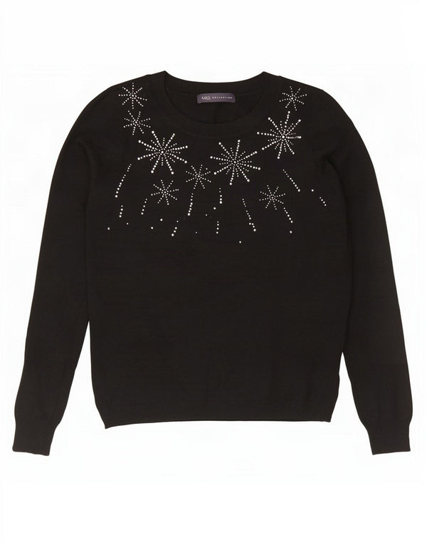 Marks & Spencer Dame Grafisk Boat Neck Jumper Sweater UK 12 Medium Black