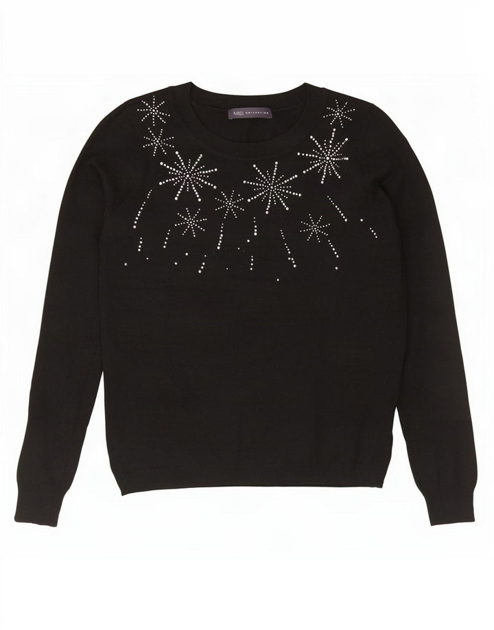Marks & Spencer Dame Grafisk Boat Neck Jumper Sweater UK 12 Medium Black