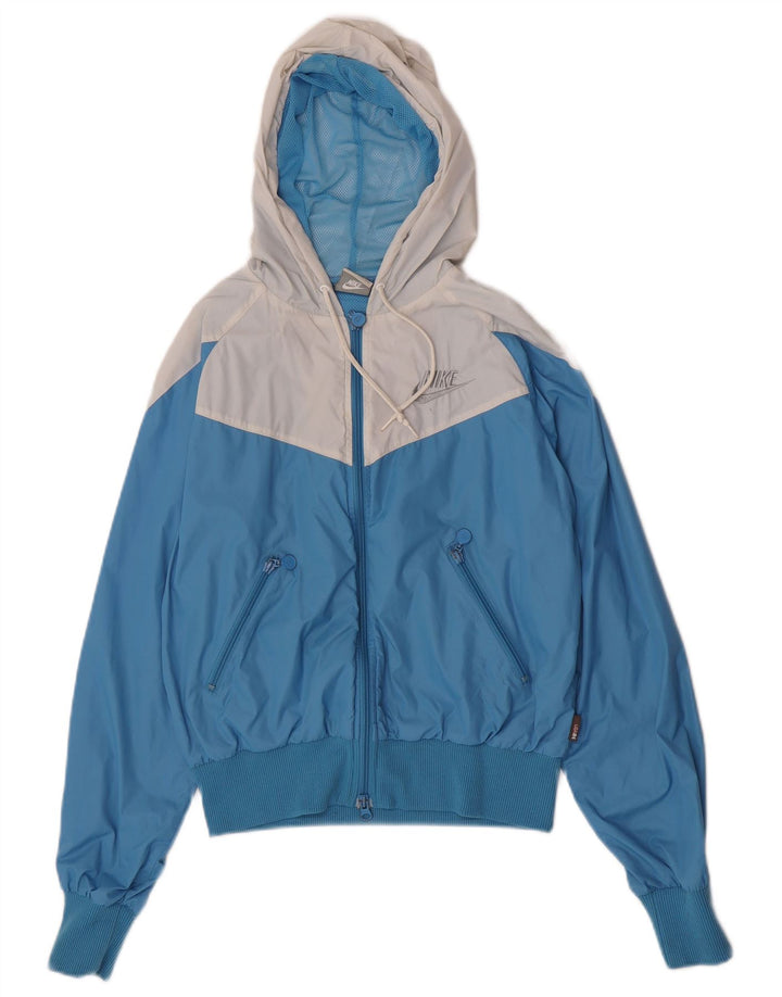 Nike regnjakke med hætte til kvinder UK 10/12 Medium Blue Colourblock Nylon