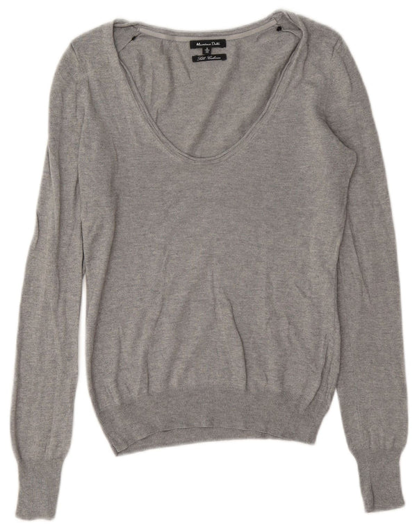 Massimo Dutti Dame V-hals sweater UK 10 Small Grey Silke