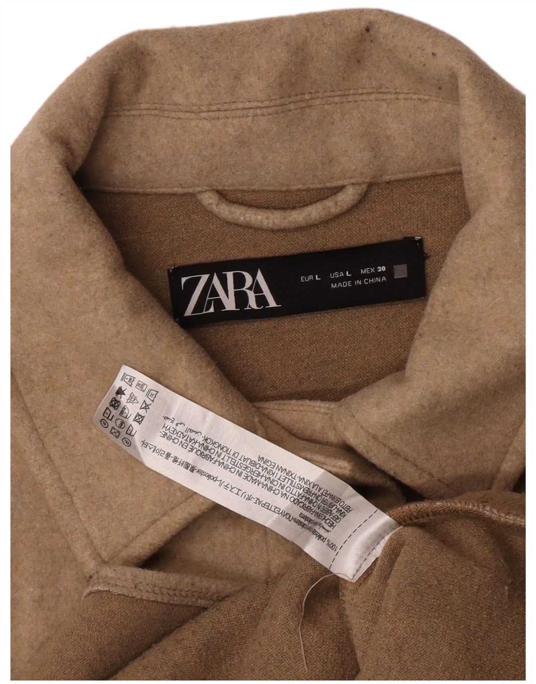 Zara Dame Shacket Jacket UK 14 Large Beige Polyester
