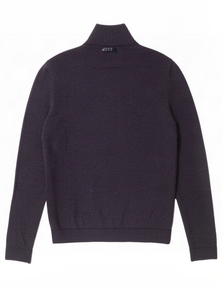Hollister Herre Zip Neck Jumper Sweater Medium Navy Blue Bomuld