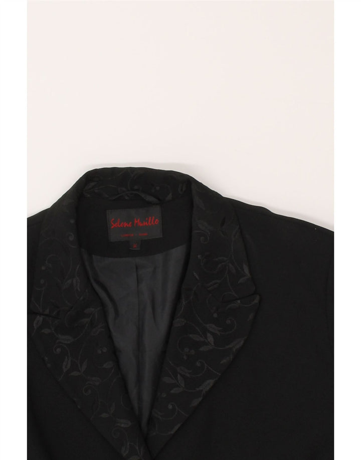 VINTAGE Womens 3 Button Blazer Jacket UK 14 Large Black Polyester Vintage Vintage and Second-Hand Vintage from Messina Hembry 