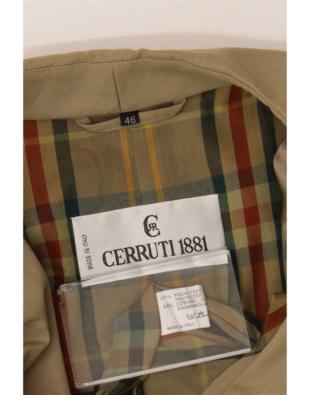 Cerruti 1881 Herre Loose Fit Trench Coat IT 46 Small Beige Polyester