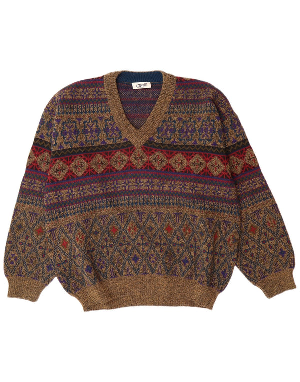 L. TORELLI Herre V-hals sweater IT 48 Medium Flerfarvet Fair Isle