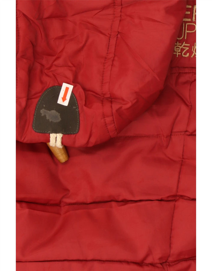 SUPERDRY Dame hætte polstret Gilet UK 10 Lille rød polyester