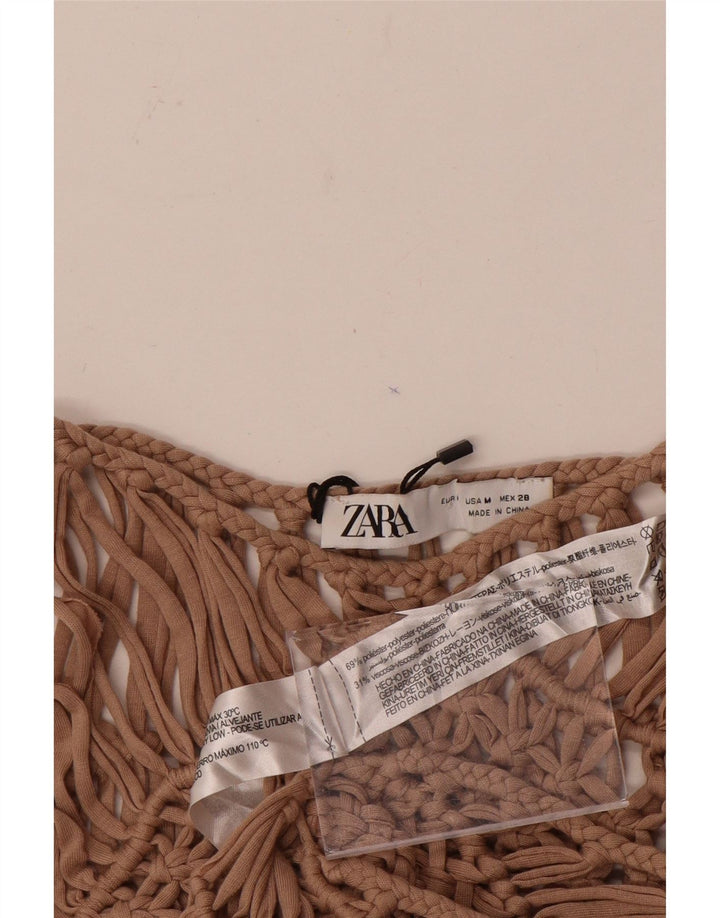 Zara hæklet strandkjole til kvinder UK 12 Medium Beige Polyester