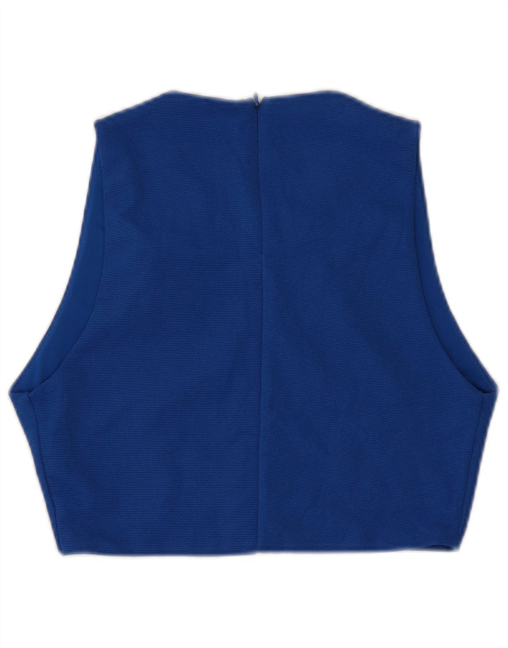 Zara Womens Crop Ærmeløs bluse Top UK 14 Large Blue Polyester