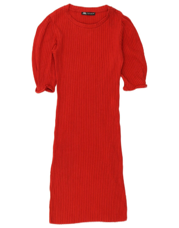 Zara Dame Kortærmede Jumper Dress UK 8 Lille Rød