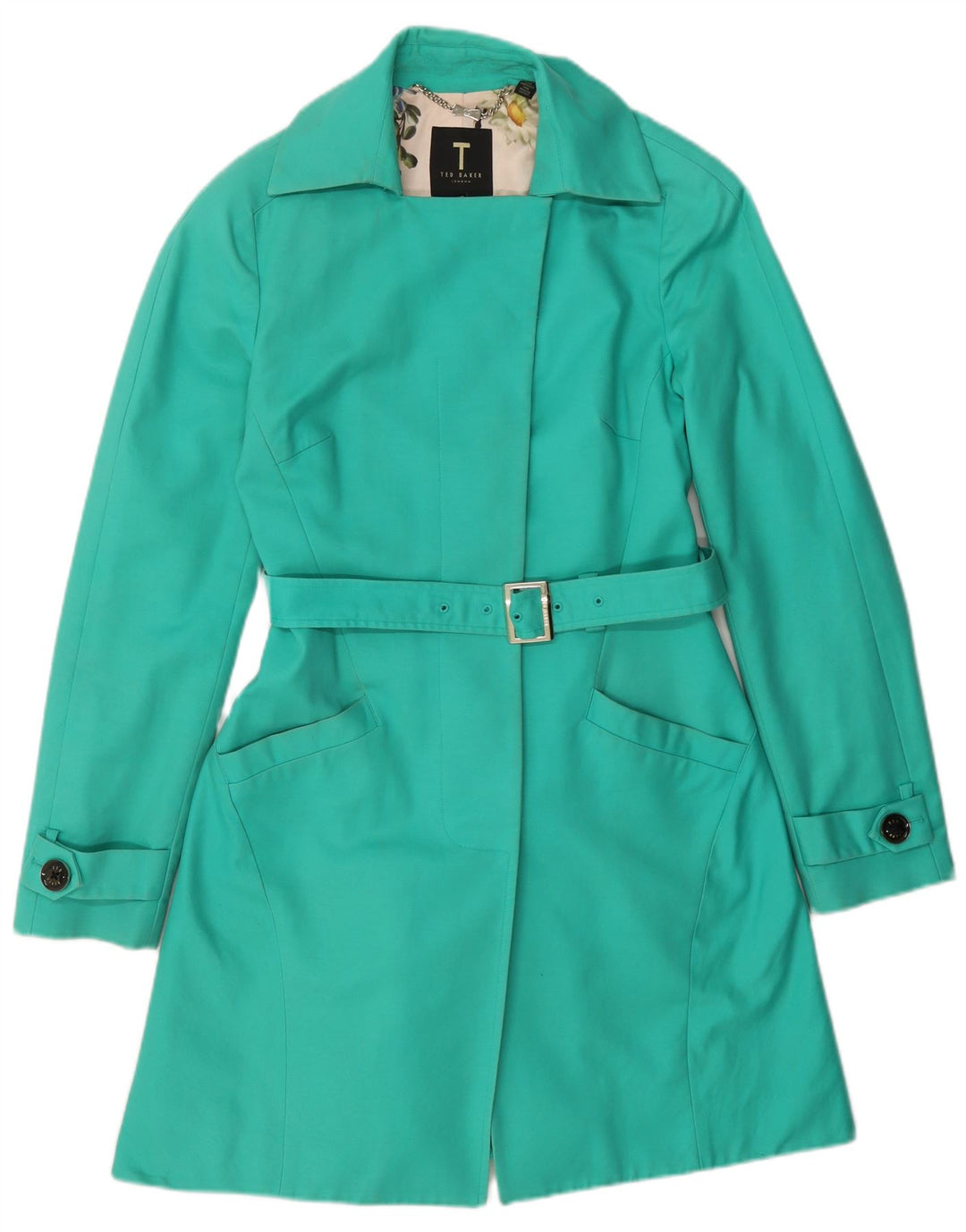 Ted Baker Trench Coat til kvinder størrelse 2 Lille grøn bomuld