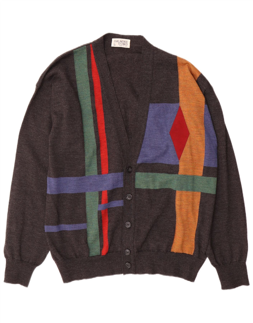 DALMINE Herre Cardigan Sweater IT 54 XL Grå Argyle/Diamond Wool