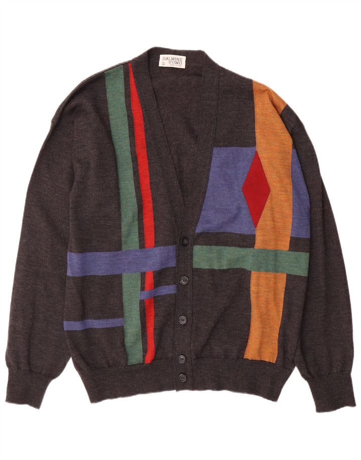 DALMINE Herre Cardigan Sweater IT 54 XL Grå Argyle/Diamond Wool
