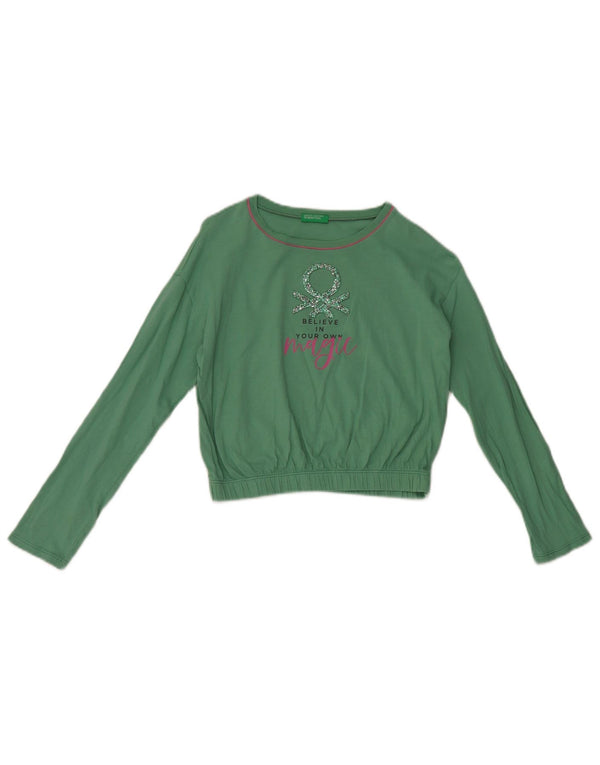 Benetton Girls Crop Grafisk Top Langærmet 7-8 År Grøn