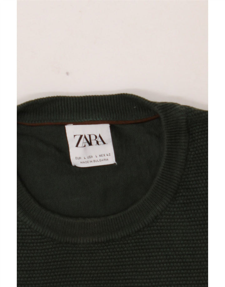 ZARA Herre sweater med rund hals, stor grøn