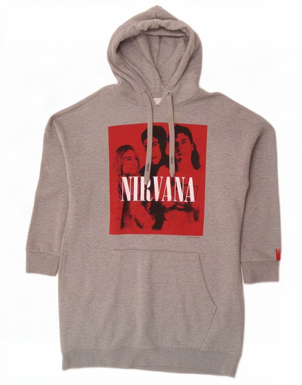 Replay Dame Nirvana Graphic Hoodie Dress UK 10 Small Grey Flecked