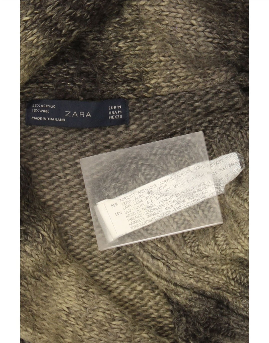 Zara Dame Longline Cardigan Sweater UK 14 Medium Grå Stribet Akryl