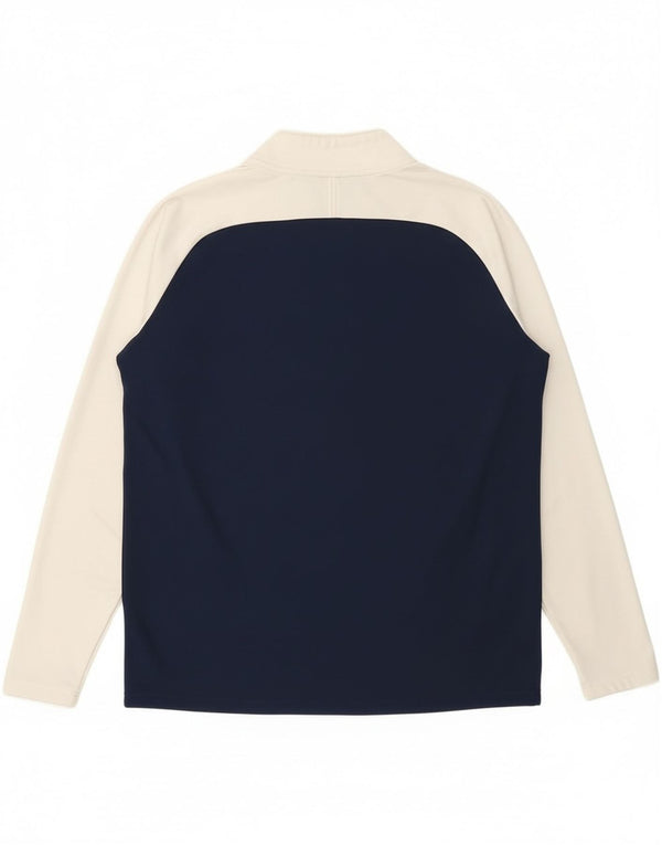 Nike Herre Dri Fit Zip Neck Top Langærmet Large Navy Blue Colourblock