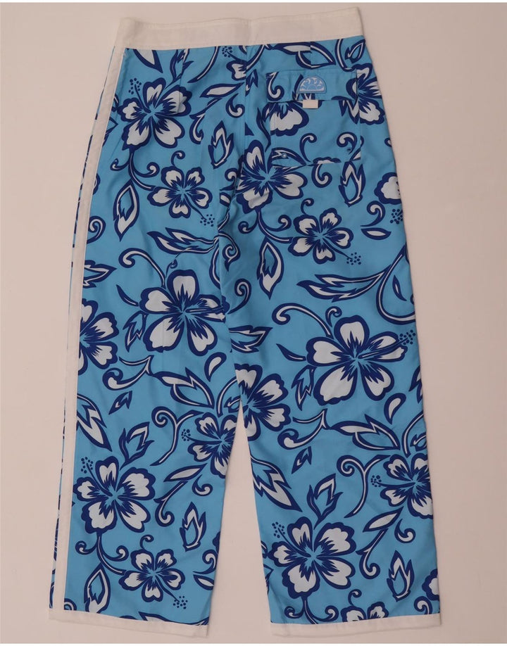 Sundek Womens Straight Cropped Trousers W32 L26 Blue Floral Polyester