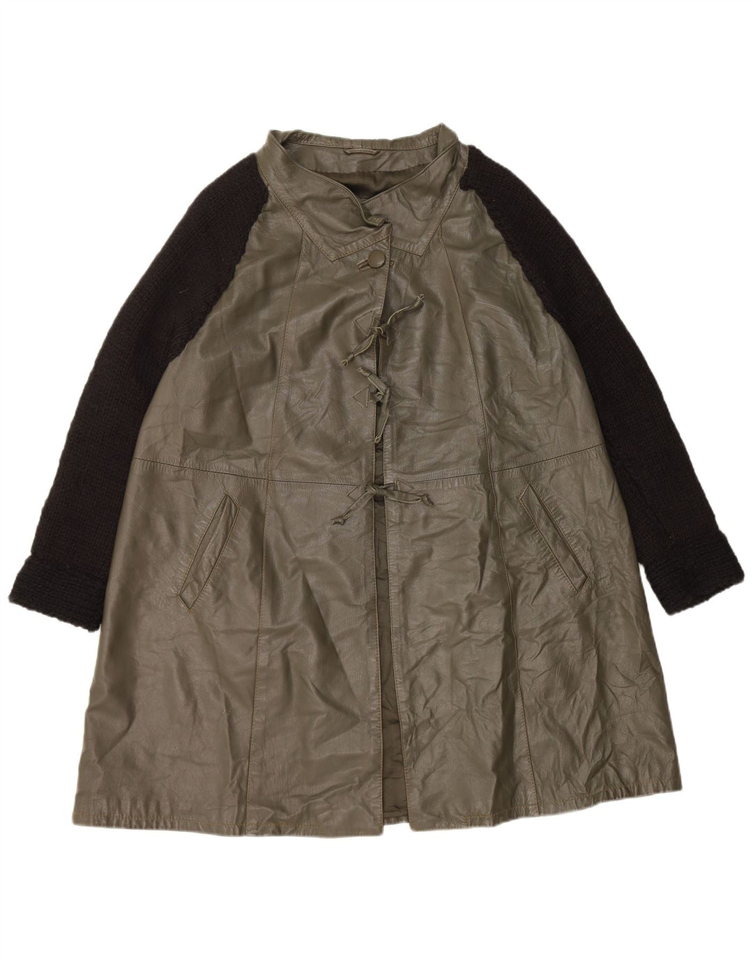 Vintage oversize læderfrakke til kvinder IT 40 Lille grøn farvebloklæder