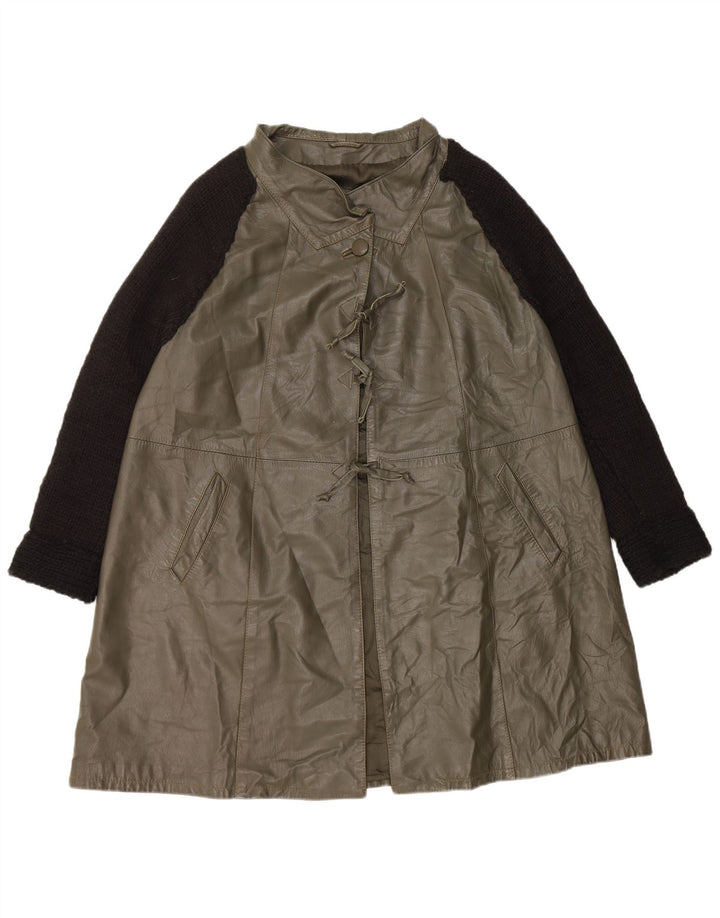 Vintage oversize læderfrakke til kvinder IT 40 Lille grøn farvebloklæder