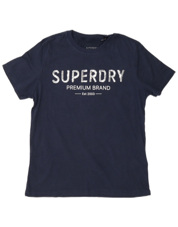 Superdry Grafisk T-shirt top til kvinder UK 12 Mellem marineblå bomuld