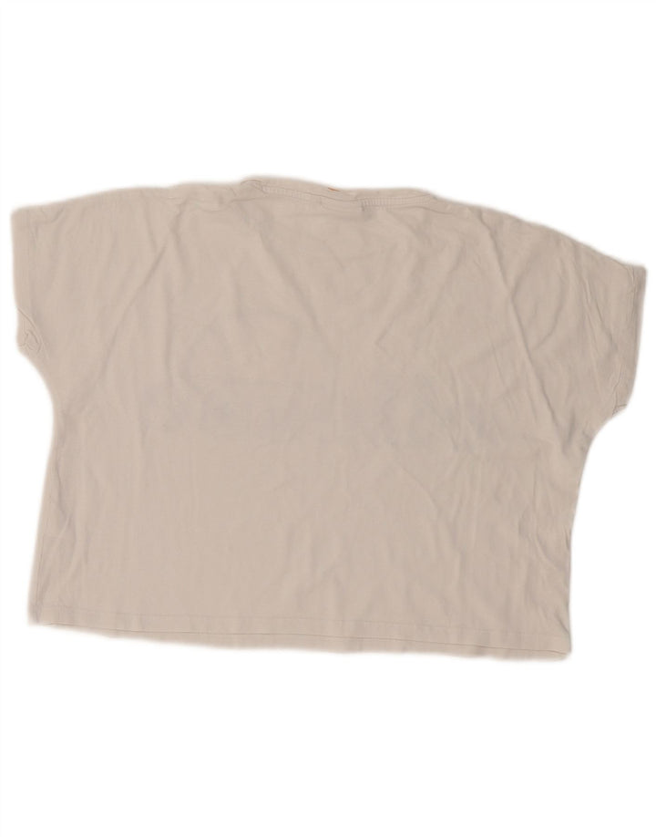 ELLESSE Womens Heritage Oversized Crop Grafisk T-Shirt Top UK 6 XS Hvid