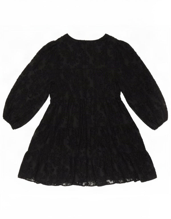 Zara 3/4-ærmede blondekjole til kvinder UK 18 XL sort blomstret polyester