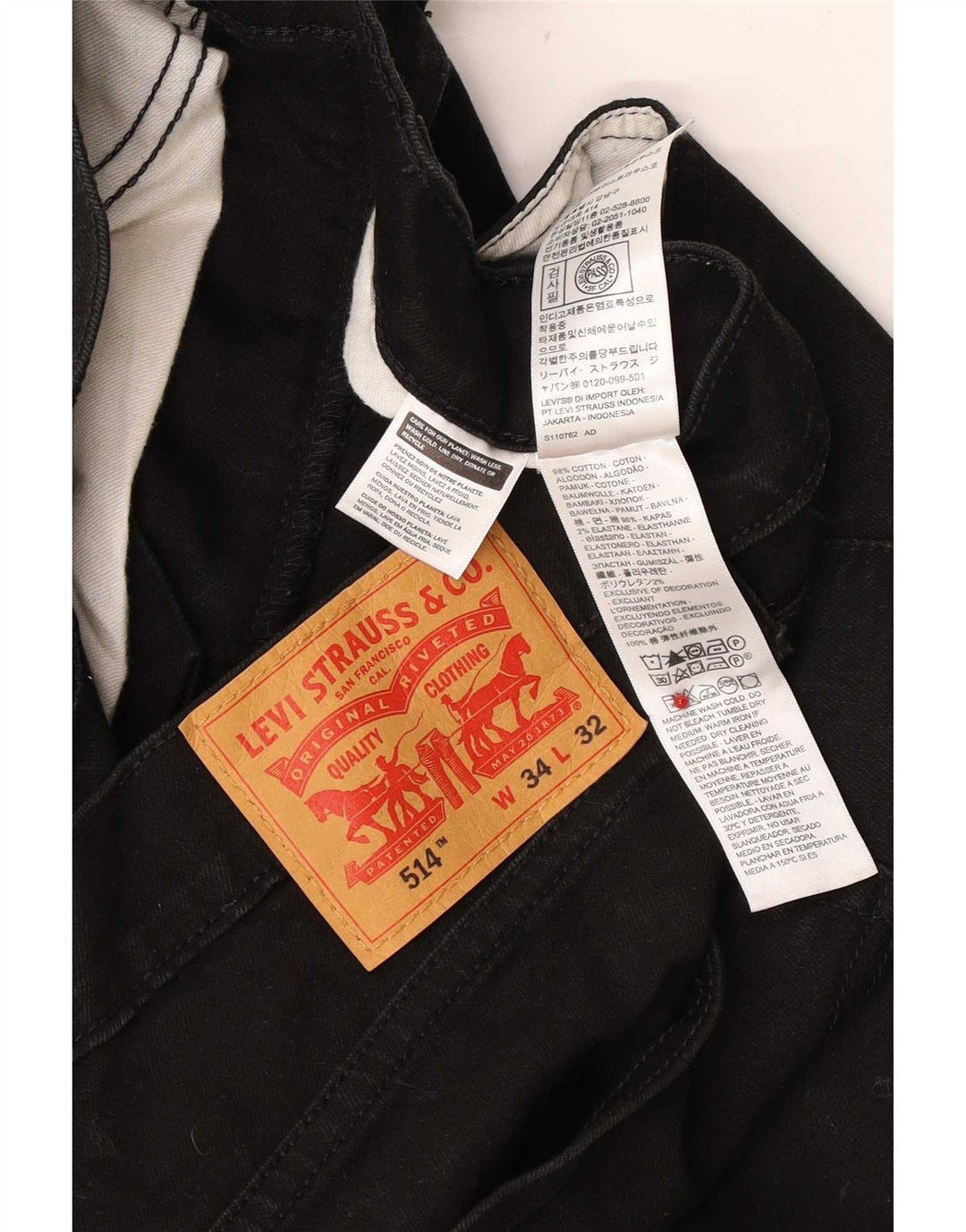 Levi's Herre 514 Straight Jeans W34 L32 Sort Bomuld