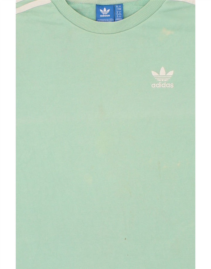 ADIDAS Womens Oversized Sweatshirt Jumper UK 8 Small Turquoise Cotton Vintage Adidas and Second-Hand Adidas from Messina Hembry 