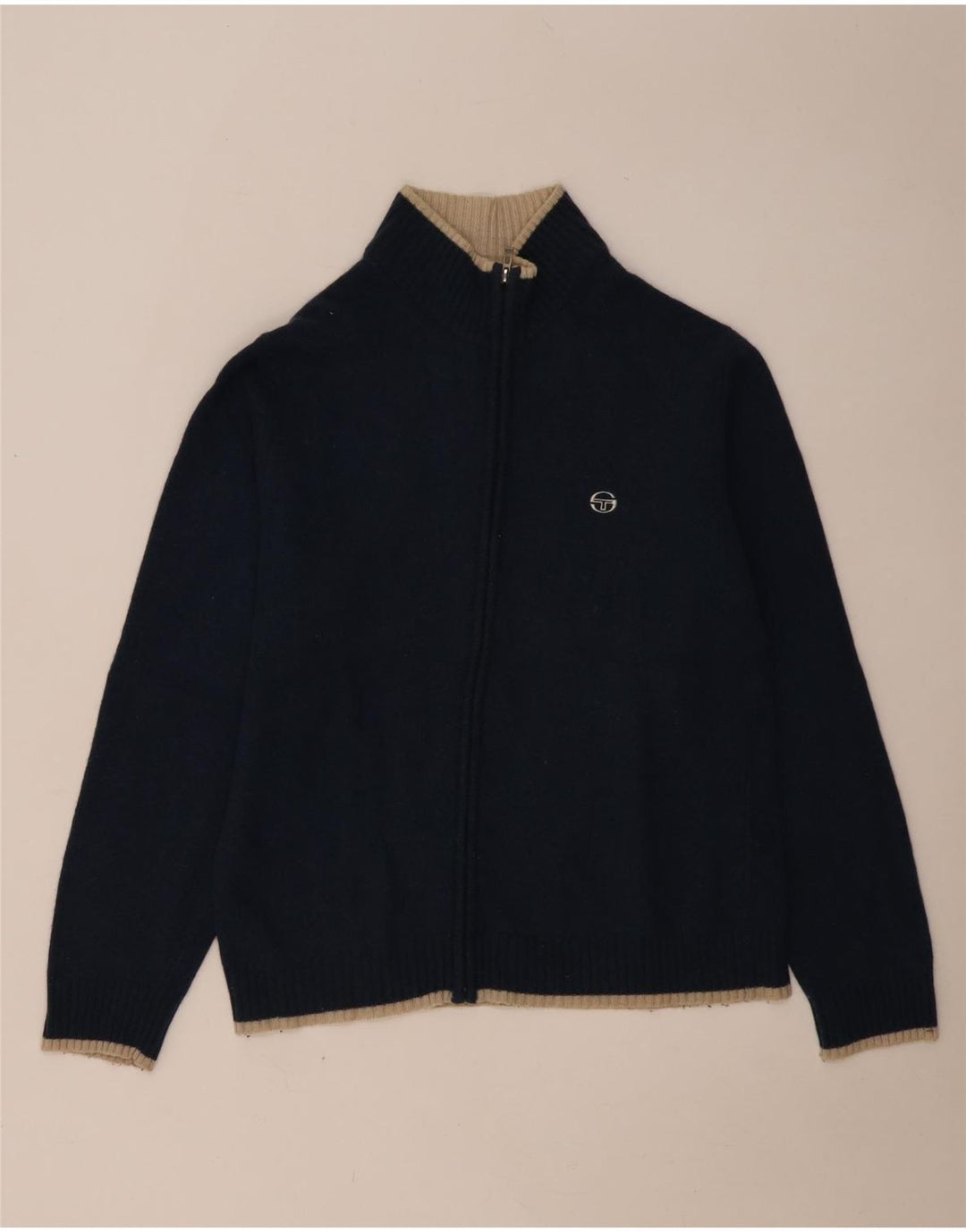 Sergio Tacchini Dame Cardigan Sweater UK 16 Large Navy Blue Lammeuld