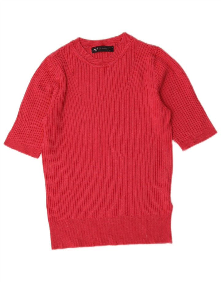 Marks & Spencer Dame Crop Crew Neck Jumper Sweater UK 8 Small Pink
