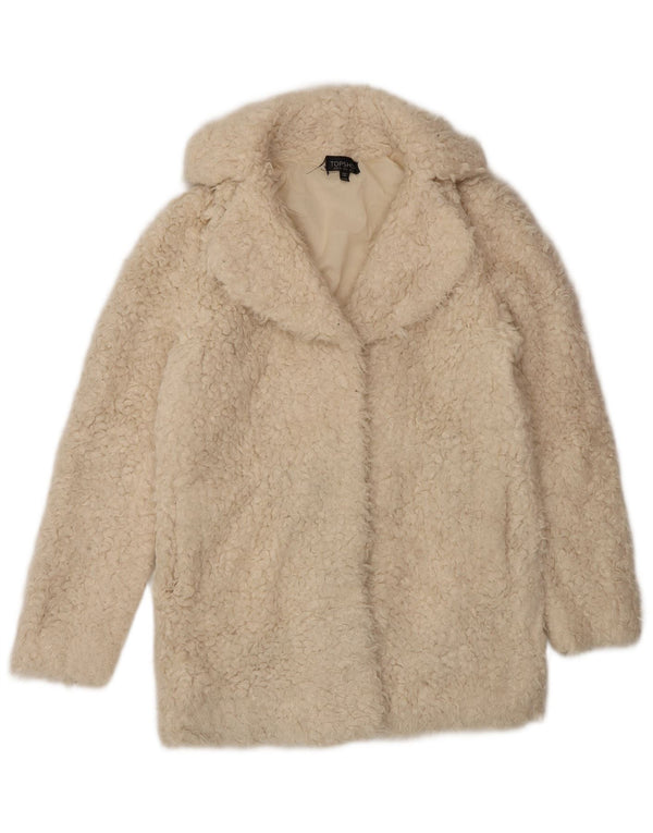 Topshop Womens Open Faux Fur Jacket UK 8 Small Off White Modacryl