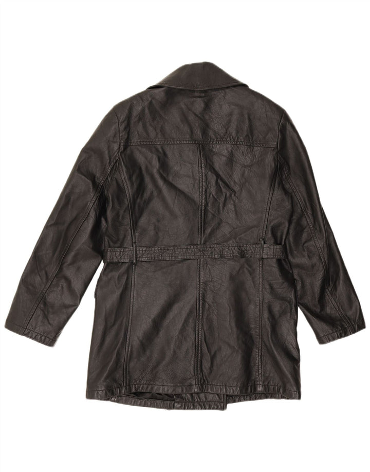 VINTAGE dobbeltradet læderfrakke til kvinder IT 44 Medium sort læder