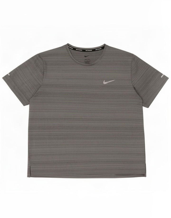 Nike Dame Dri Fit T-Shirt Top UK 14 Medium Grå Stribet Polyester