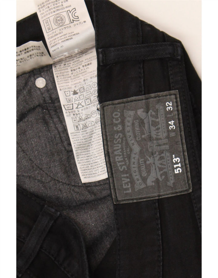 Levi's Herre 513 Slim Straight Jeans W34 L32 Sort Bomuld