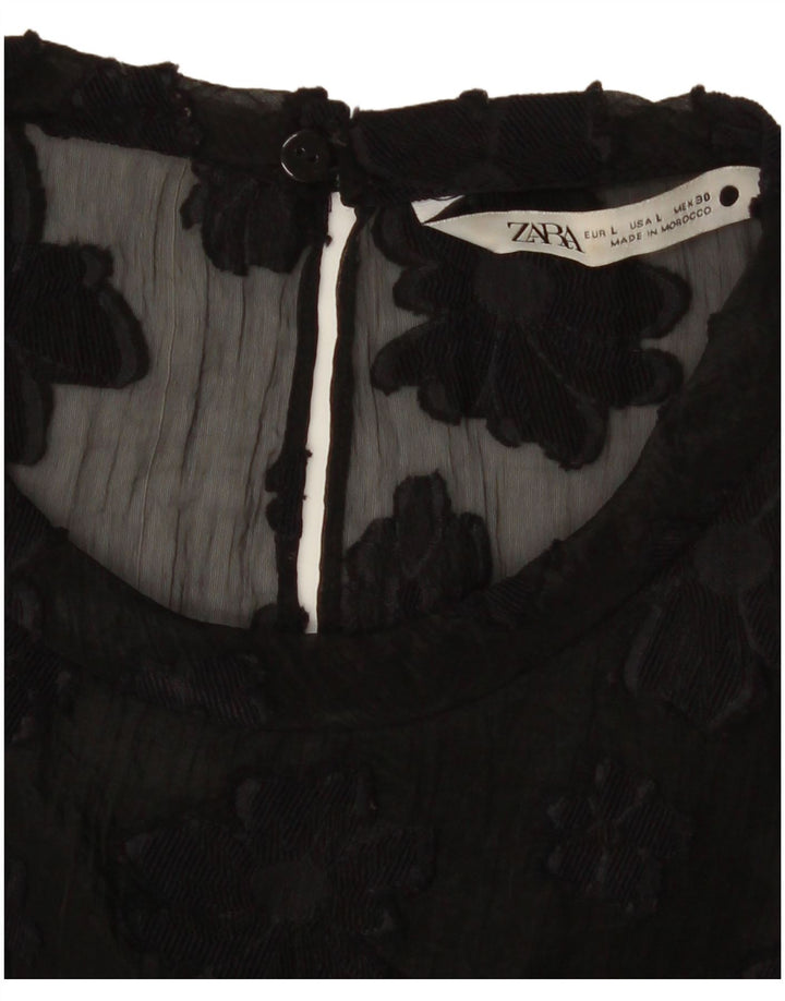 Zara Dame Se Through Top UK 16 Large Black Floral