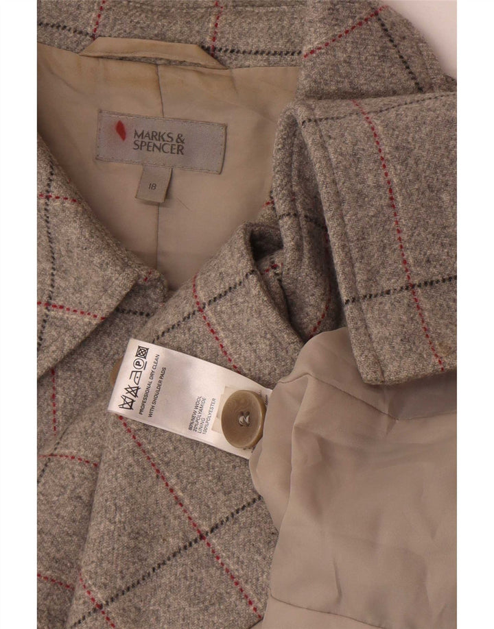 Marks & Spencer Dame Dobbeltradet Frakke UK 18 XL Grå ternet New Wool