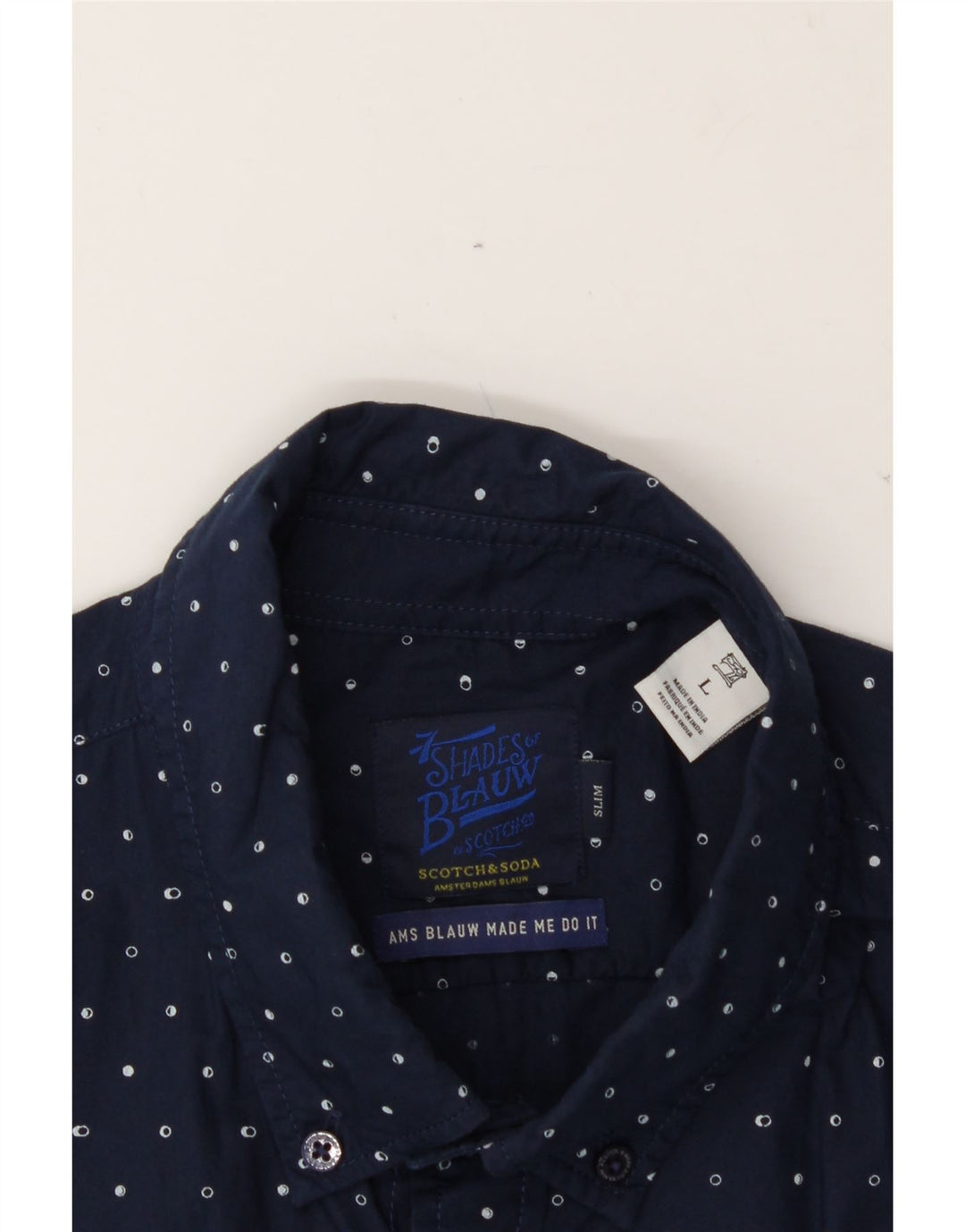 SCOTCH & SODA Mens Slim Shirt Large Navy Blue Spotted Vintage Scotch & Soda and Second-Hand Scotch & Soda from Messina Hembry 