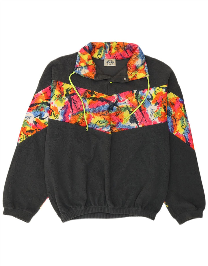 VINTAGE Herre Button Neck Fleece Jumper XL Grå Colourblock Polyester