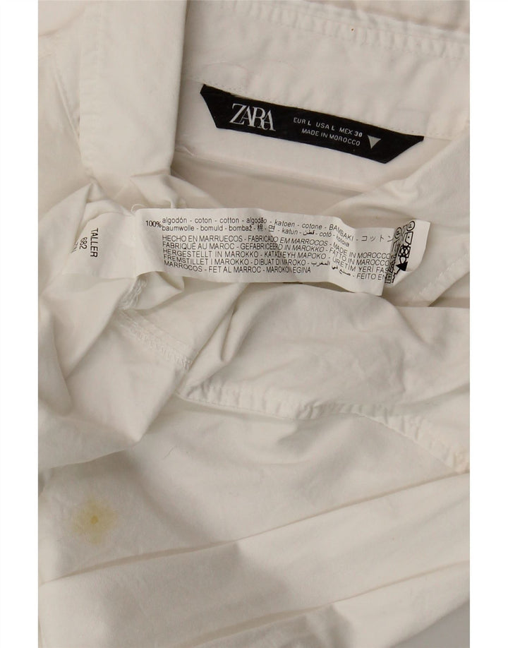 Zara Womens Crop Shirt Bluse UK 16 Large White Bomuld